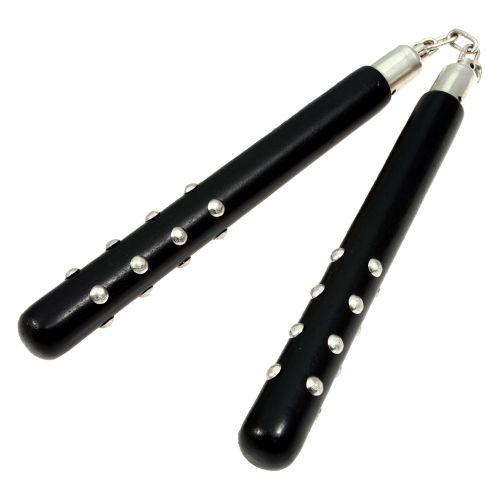Round Black Studded Speedchuck Nunchaku Nunchuck 12" - Violent Art Shop