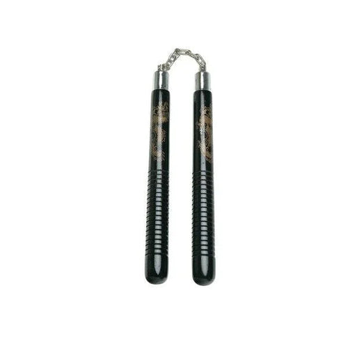 Black Wooden Nunchaku With Dragon Grip - Violent Art Shop